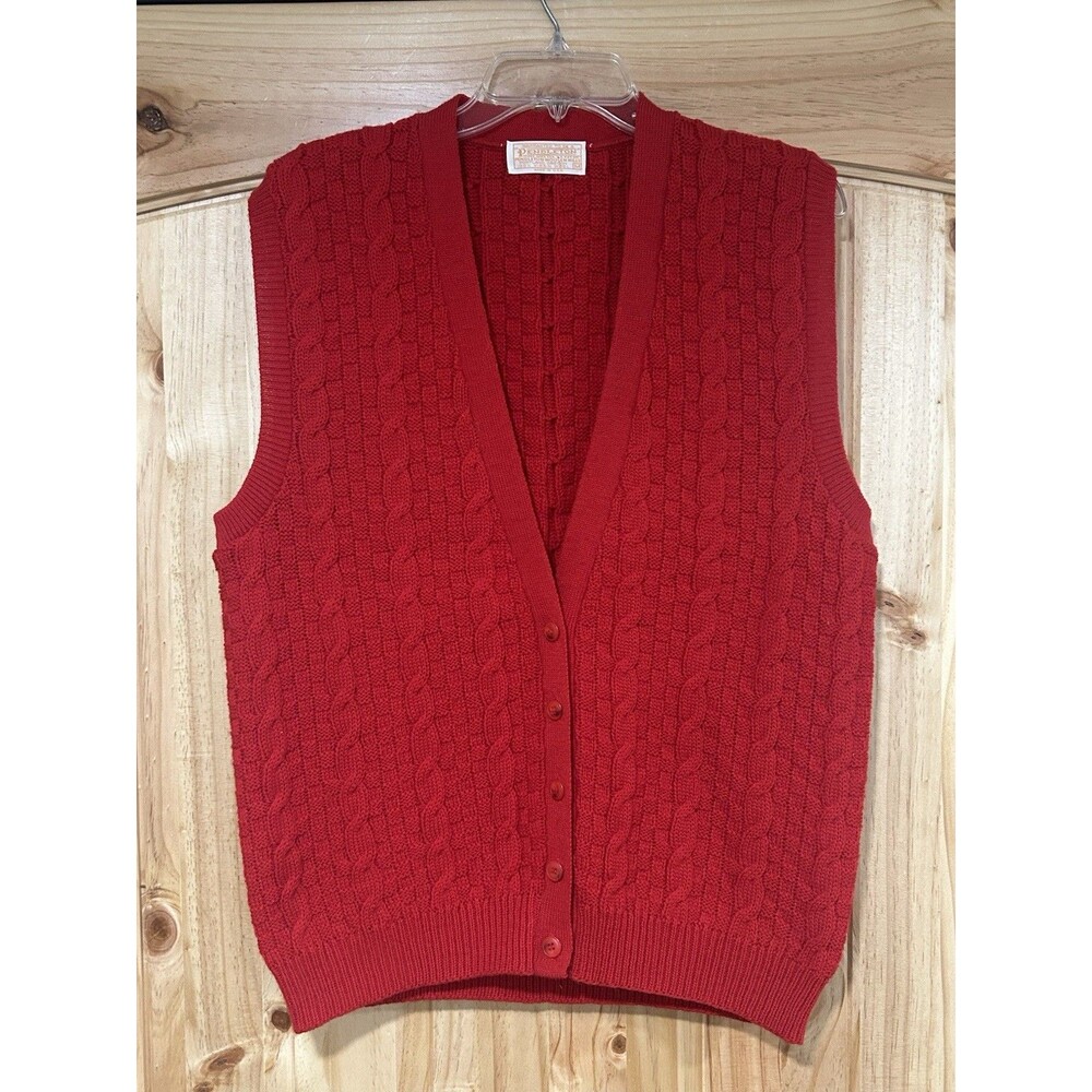Vintage Pendleton Wool Sweater Vest Women’s M Red Cable Knit Button Front